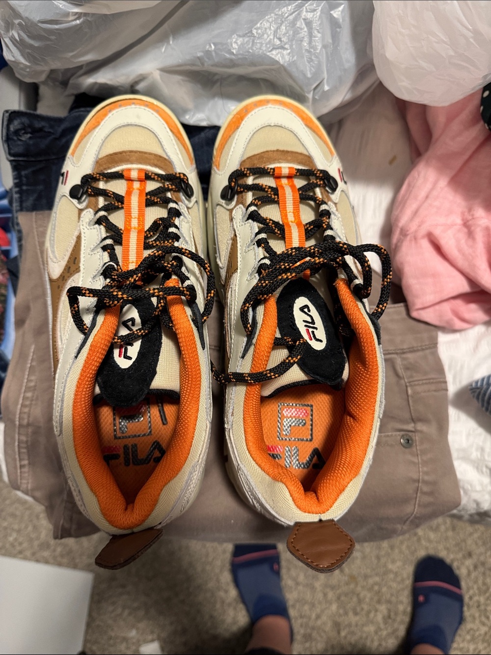 Fila Cream and Orange Low-Top Sneakers vintage
